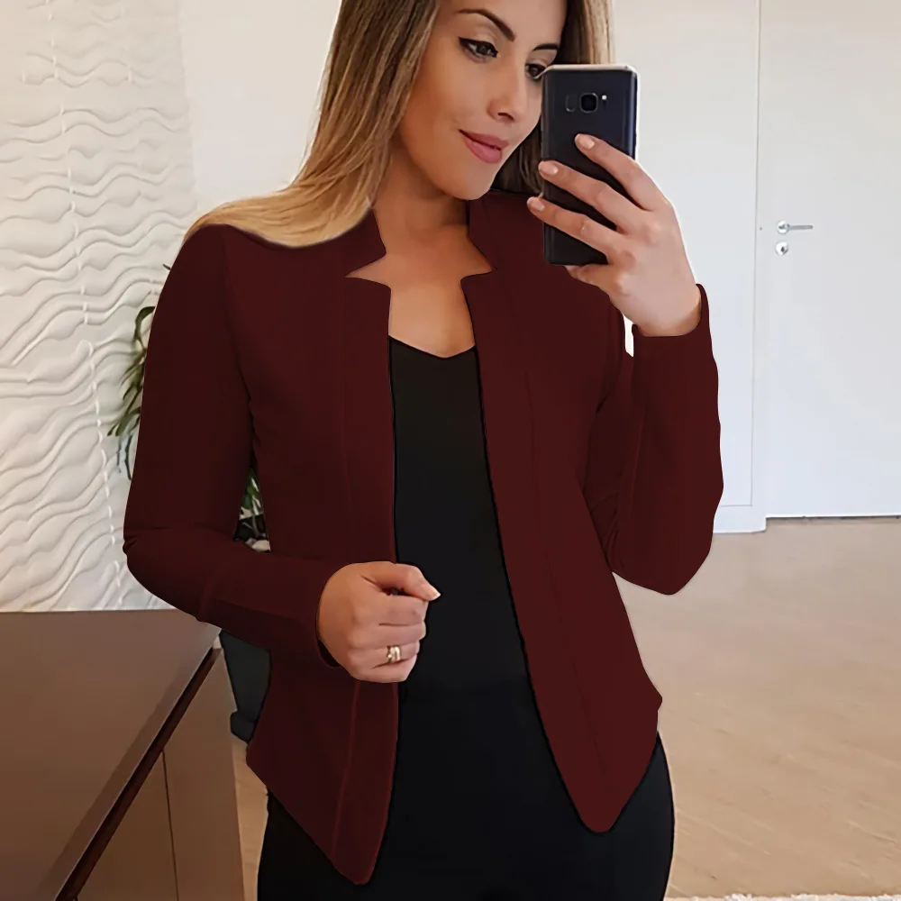 Fashion Long Sleeve Cardigan Blazer for Women Casual Jacket Women 2023 New Autumn and Winter Solid Color Cropped Blazer