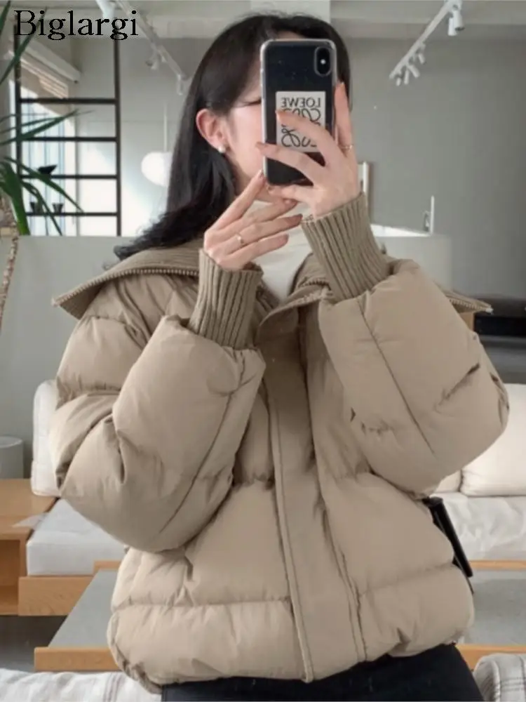 

Autumn Winter Padded Cotton Coat Women Patchwork Modis Korean Loose Ladies Cropped Jackets Long Sleeve Woman Jackets Coats 2023