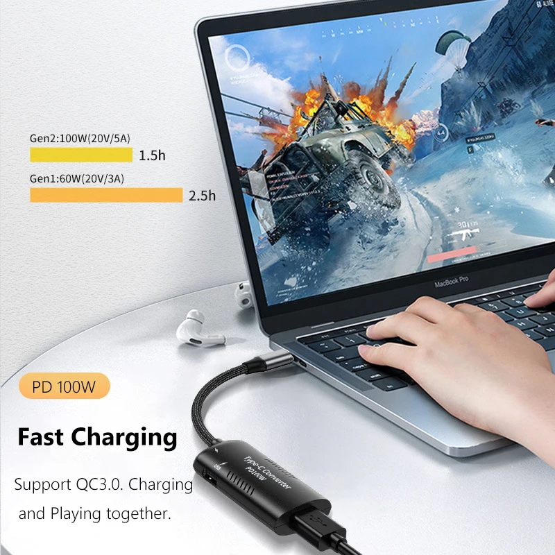 

PD 100W Charger Adapter Nylon Braided Multifunctional Power Adapter Connector Fast Charging Power Charger Connector for Notebook