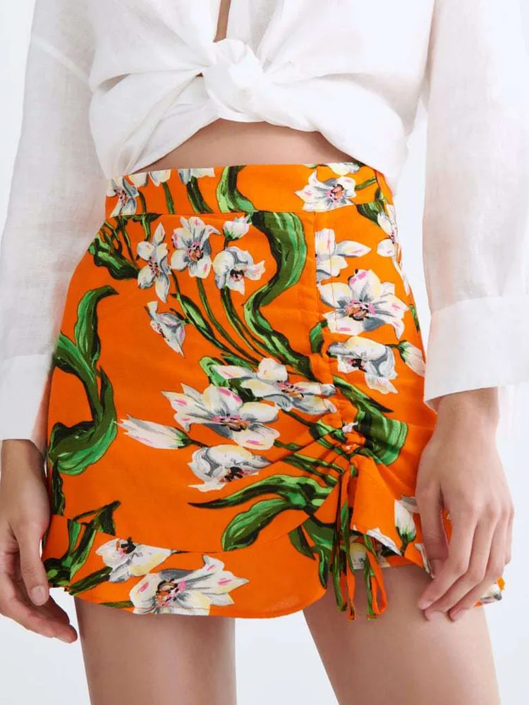 

Kumsvag 2022 Summer Women Sweet Shorts Skirt Fashion Floral Print Drawstring Bow Tie Female High waist Zipper Shorts Clothing