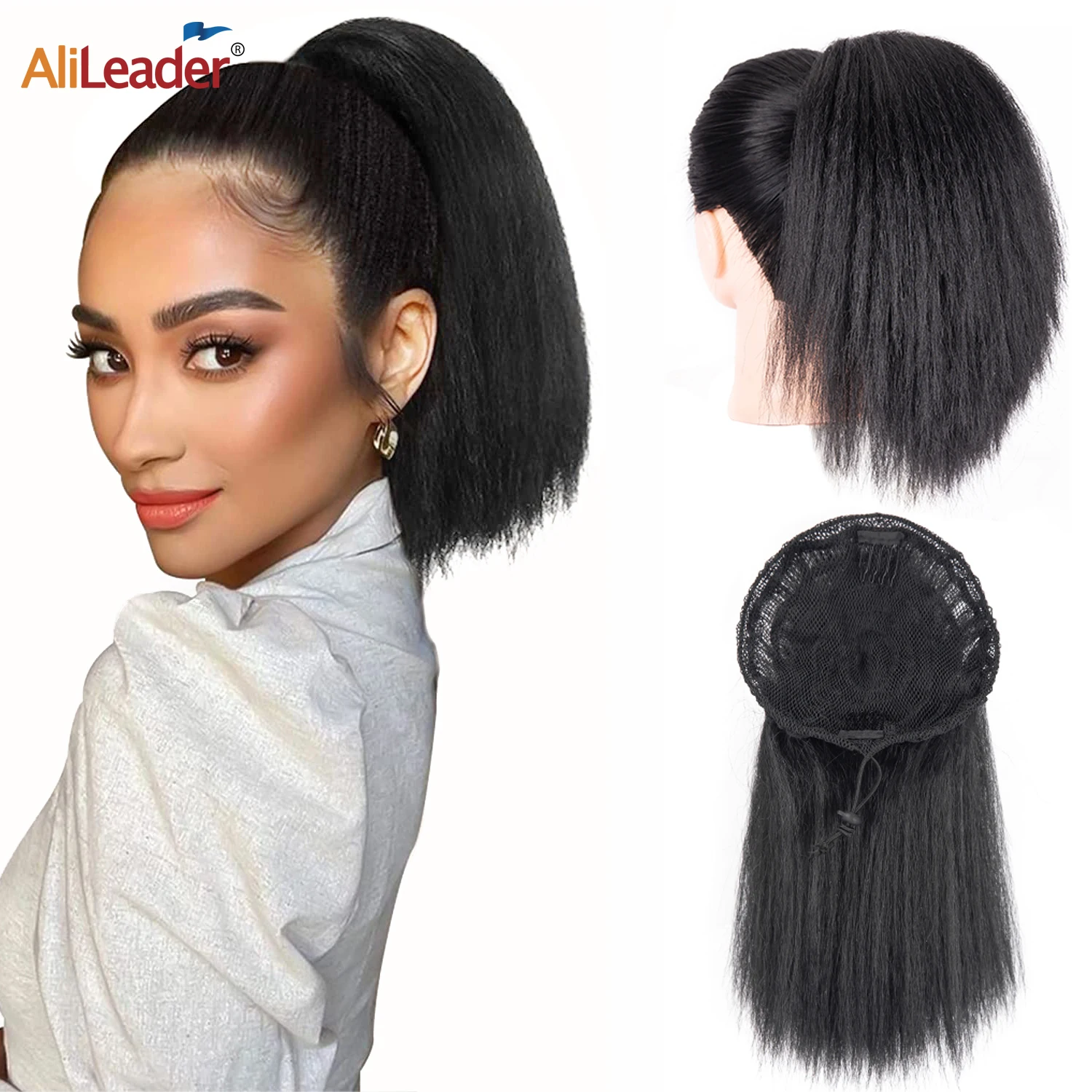 

10Inch Kinky Straight Ponytail Ombre Yaki Straight Drawstring Ponytail Extension For Black Women False Ponytail Synthetic Hair