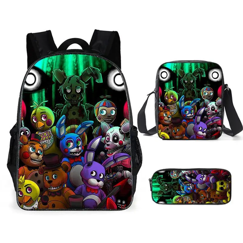 

Five Nights At Freddy's Print Game Teddy Bear Schoolbag Satchel Pencil Bag Three Sets Backpack Primary and Secondary Students