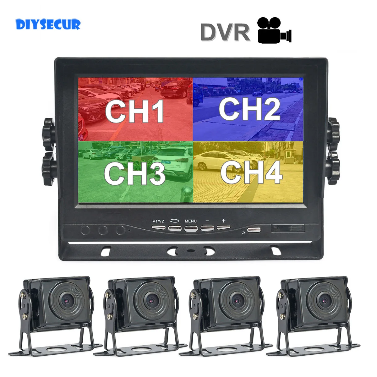 

DIYSECUR AHD 7" 4 Split QUAD Car HD Monitor 2000000 Pixels AHD Rear View Car Camera Waterproof with SD Card Video Recording