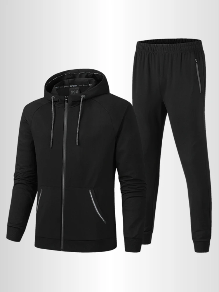 Large Size 9xl New Black Grey Zipper Hoodie Tracksuit Men Sportswear Cotton Casual Men's Hooded Sets 2 Piece Jogger Sweat Suits