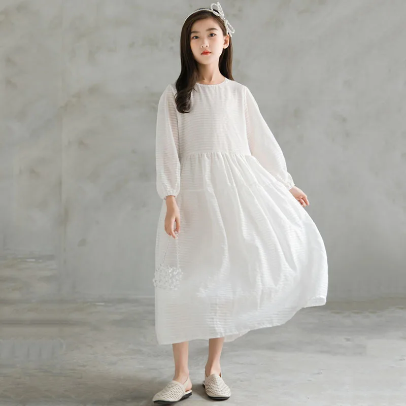 

Girls White Dress Spring 2023 Childrens Costumes Kids Long Sleeve Princess Dresses Loose Girls Beach Dress Teens Clothes 14 Year