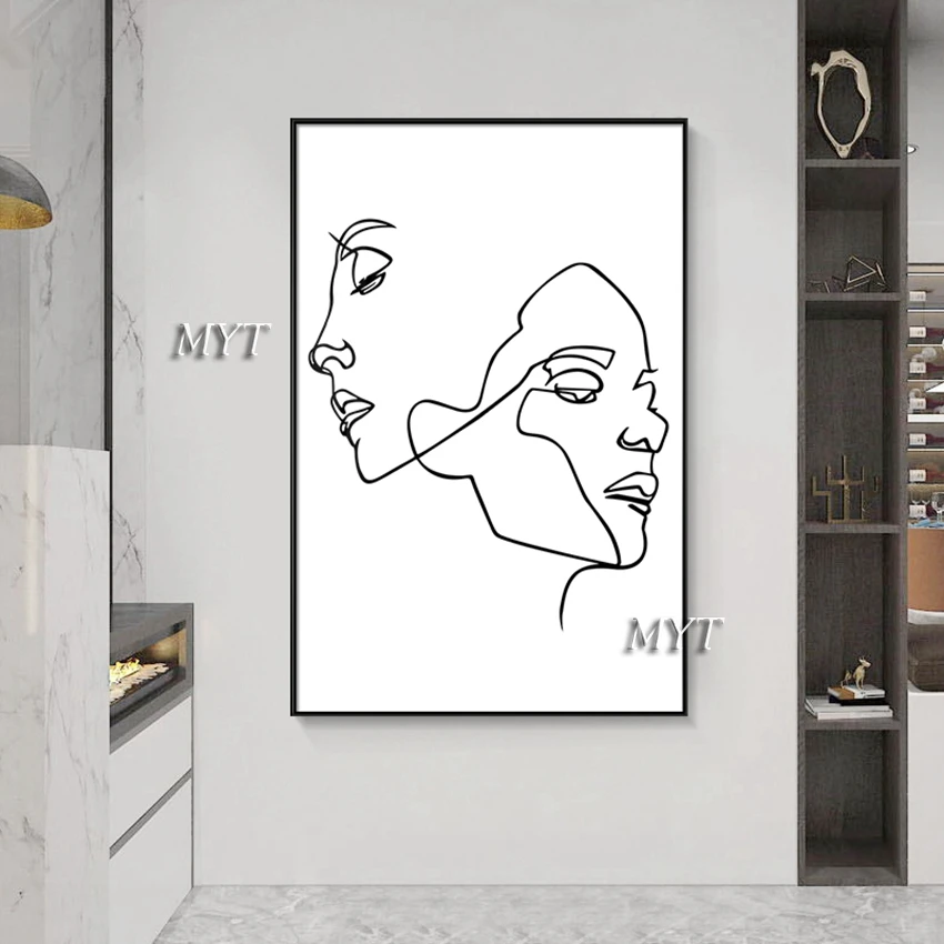 

Canvas Art Modern Modern Decor Canvas Oil Painting Wall Art Unframed Hanging Pictures and White Black Line Girl