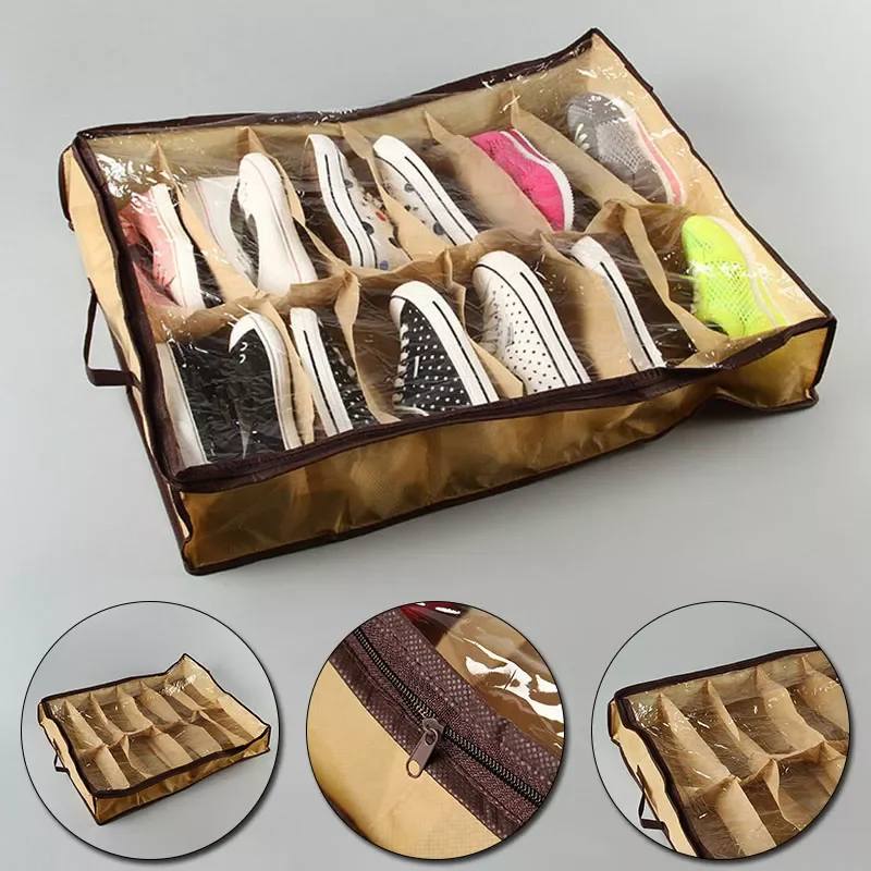 

Non-Woven Fabric Creative Shoes Cabinet Dust-Proof 12 Grids Shoes Storage Bag Shoes Organizer Holder Box Under Bed Closet