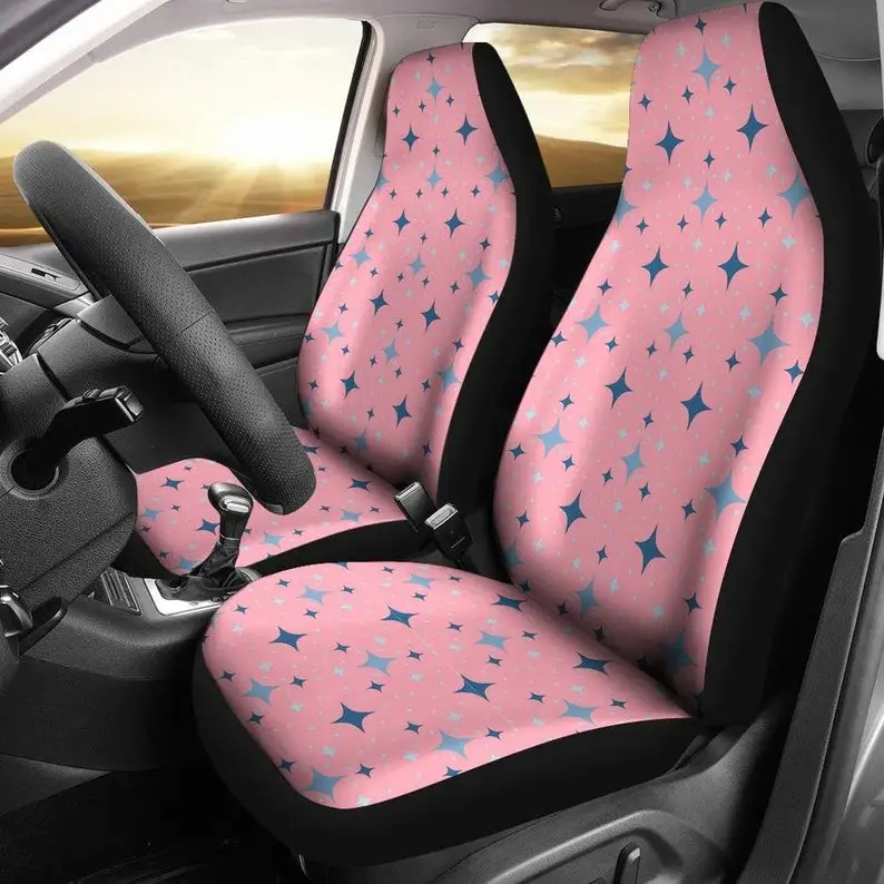

Pink With Retro Stars Pattern Girly Car Seat Covers Set Front Bucket Seats Car or SUV Chic Vintage
