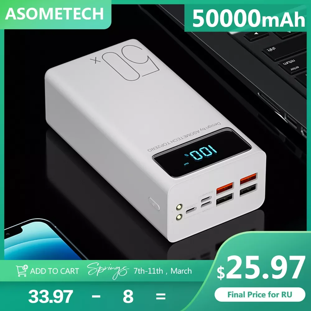 

New Power Bank 50000mAh Portable Charger LED Light Poverbank Powerbank 50000 mAh External Battery For iPhone
