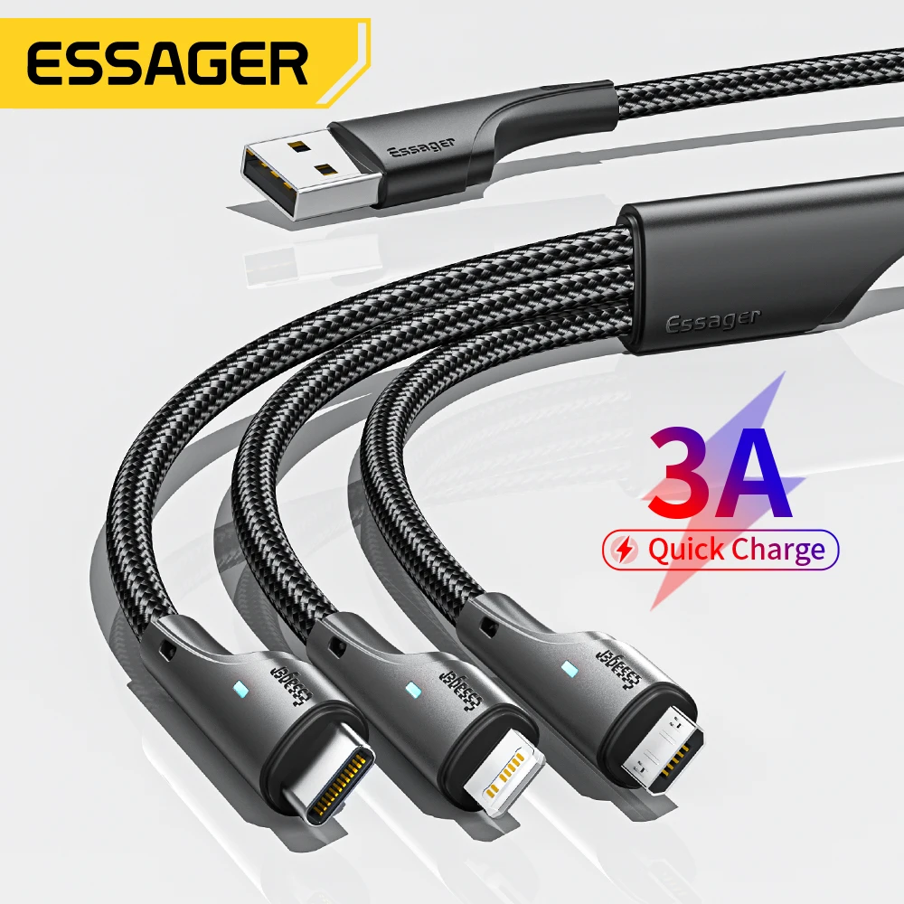 

Кабель зарядный Essager 3 в 1, USB Type-C, Micro USB