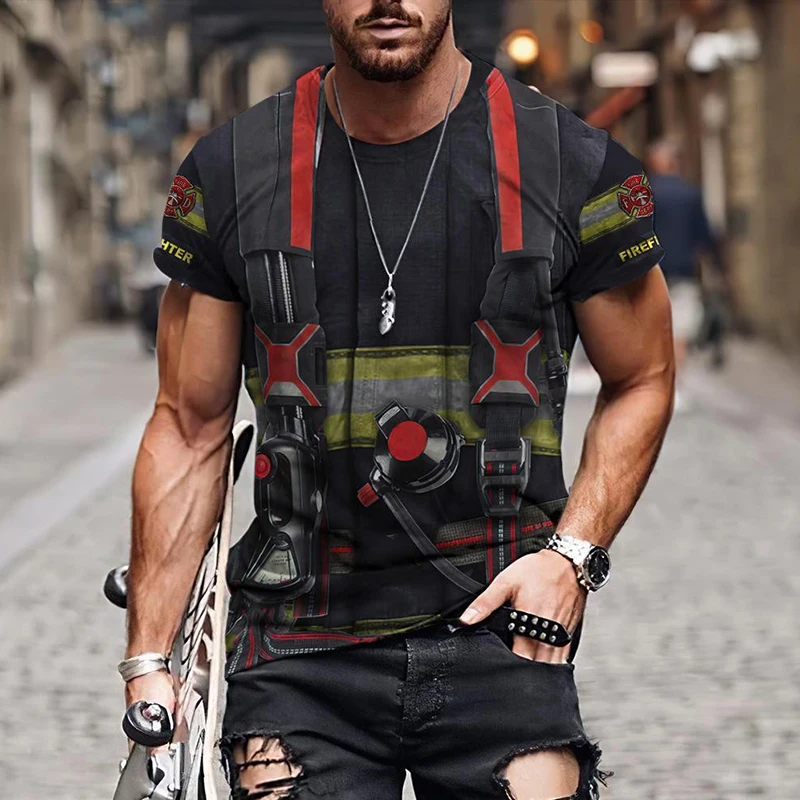 

Mens T-Shirt for Men Clothing Oversized Tee Shirt Unisex Firefighter Graphic 3D Print Summer Casual Fashion Short Sleeve Tops
