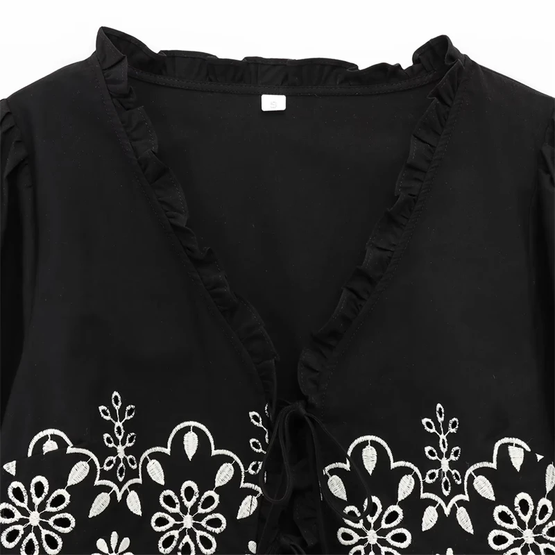 KEYANKETIAN 2025 весенний новый праздничный укороченный топ с вышивкой и v-образным