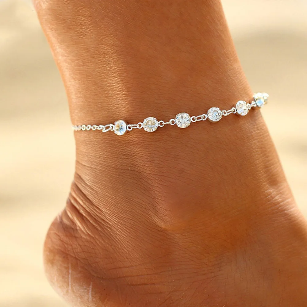

Charm Women Silver / Gold Color With 7 Rhinestone Anklet Chain Bracelet Cuff Bangle Sexy Clear Shining Crystal Foot Jewelry