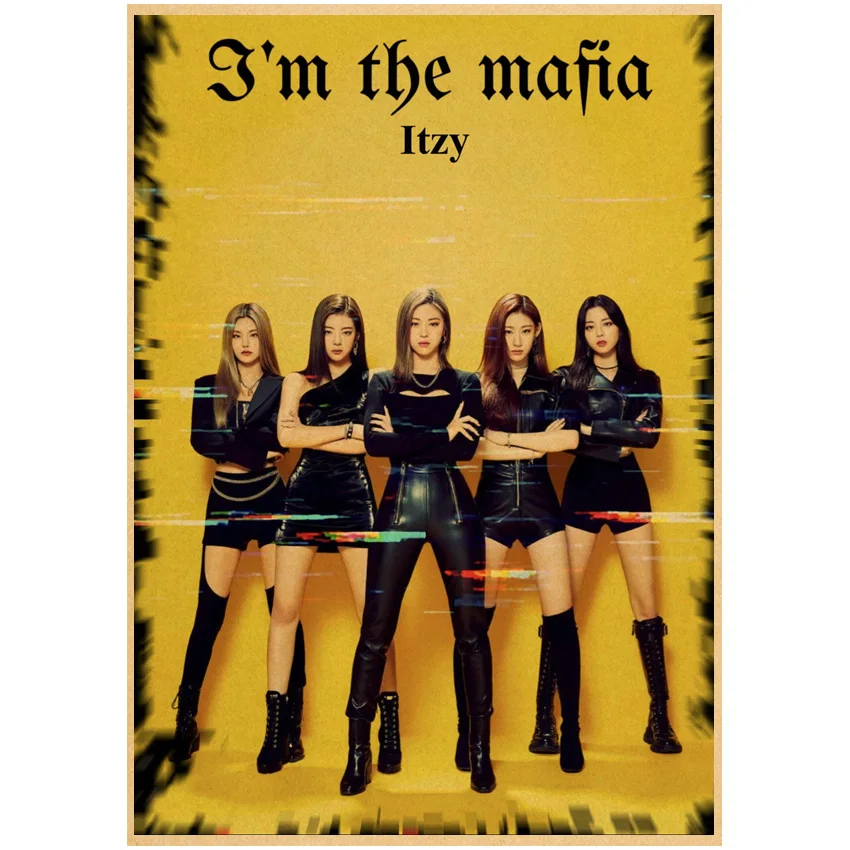 Плакаты ITZY из крафт-бумаги: Печать корейских певцов для украшения дома и комнаты декор Kpop CRAZY IN LOVE; настенные наклейки в стиле ретро и живопись.