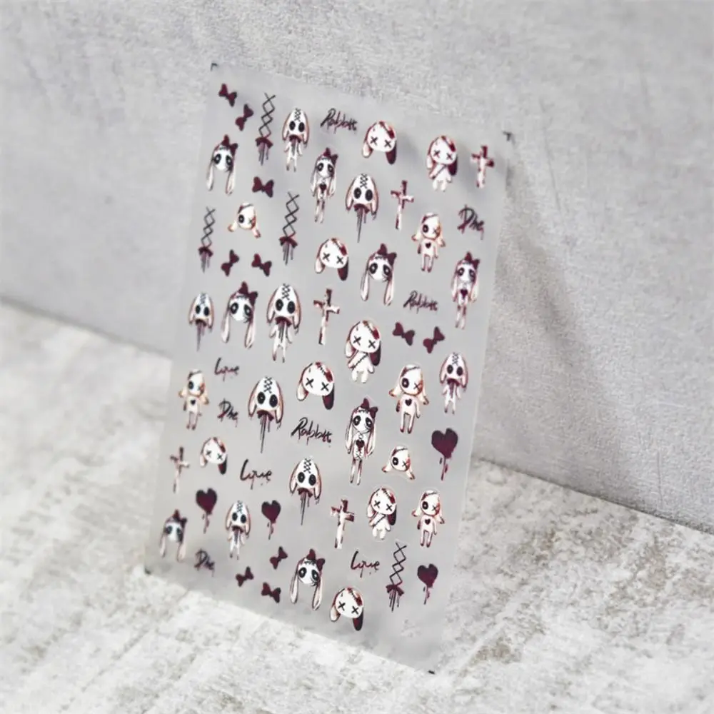

Bowknot Rabbit Doll Halloween Nails Stickers Rose Bloody Bunny Embossed Reliefs Nail Charms