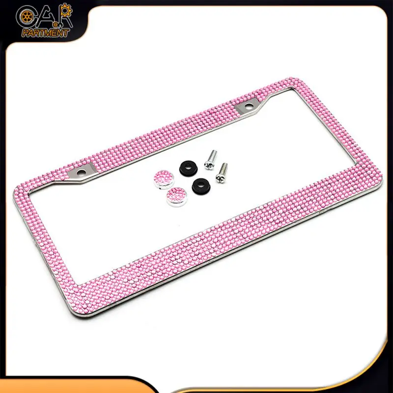 

Stainless Steel Car License Plate Frame Label Cover Silver Diamond Bling Glitter Crystal Rhinestone Silver Diamond Universal