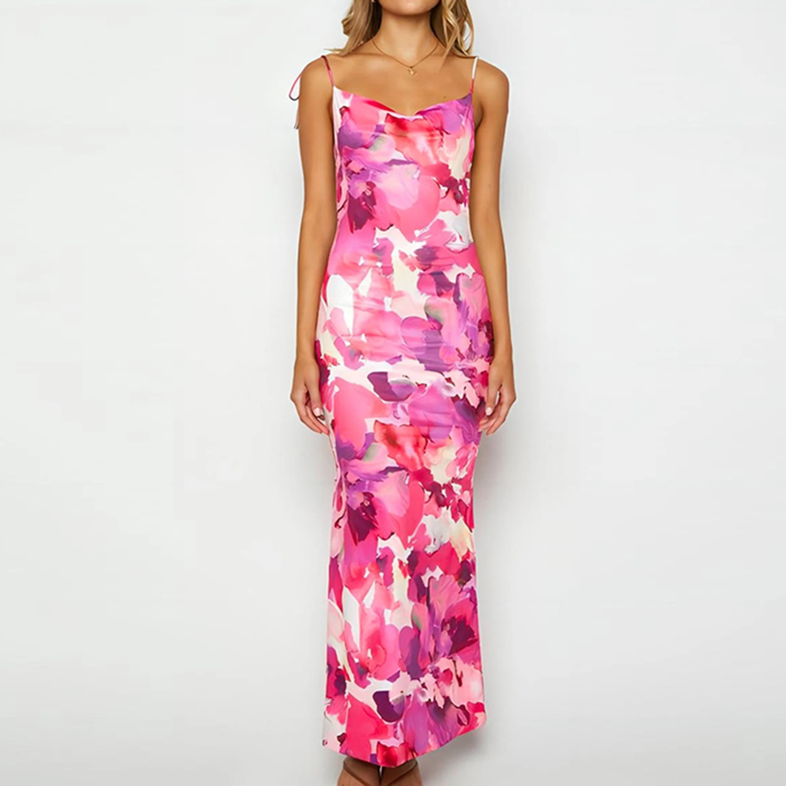 

Женское облегающее платье макси с воротником-стойкой, женское длинное платье с открытой спиной, без рукавов, на завязках, сексуальный стиль, приталенная одежда для отпуска