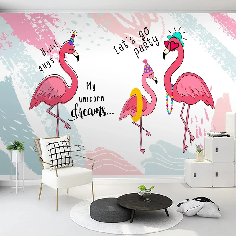 

Custom 3D Wall Mural Wallpaper Nordic Modern Hand Drawn Flamingo Living Room TV Sofa Bedroom Home Decor Papel De Parede 3D