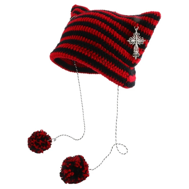

Devil Horn Hat Earflap Beanie Striped Knit Hat Little Devil Hat Crochet Knitted Hat Skullies Beanie Ear Beanie