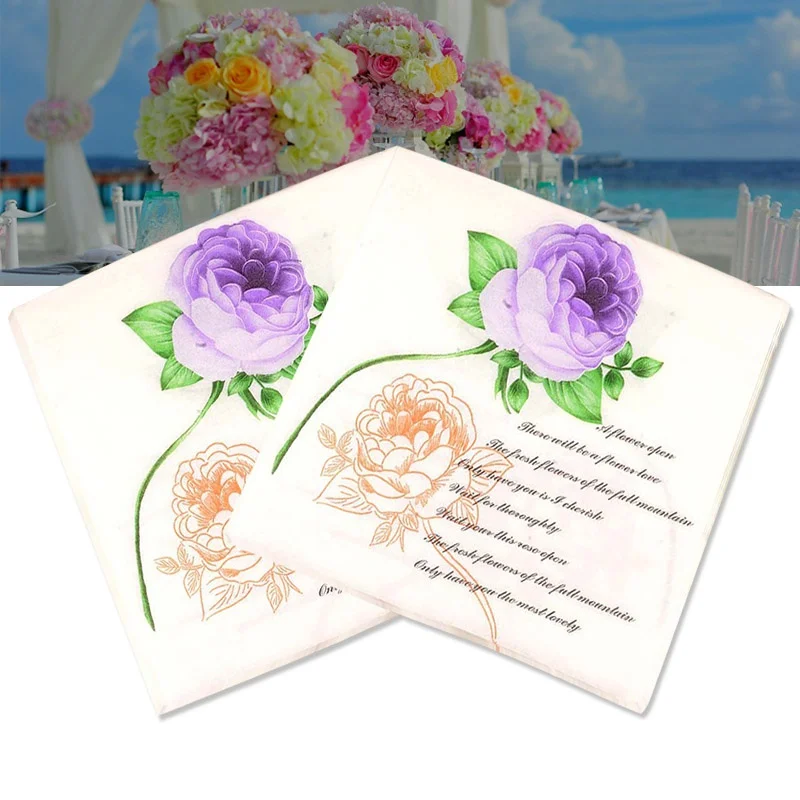 

10PCS Purple Rose Flower Printed Paper Napkins Craft Decoupage Serviettes Tissue For Wedding Birthday Party Table Decor