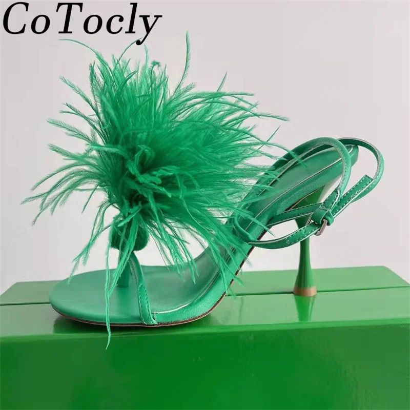 

New High Heels Sandals Women Designer Feather Sandalias Mujer Flip Flops Summer Shoes Women Heeled Gladiator Sandals Woman