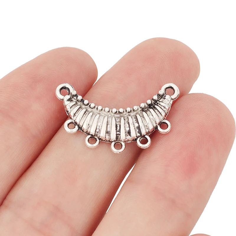 

20 x Tibetan Silver Boho Crescent Moon Multi Strand Connectors Charms Pendants DIY Jewelry Findings 26x10mm