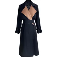 High-quality stitching contrast color trench coat for women's 2022 mid-length over-the-knee large lapel fashion waist coat K1051