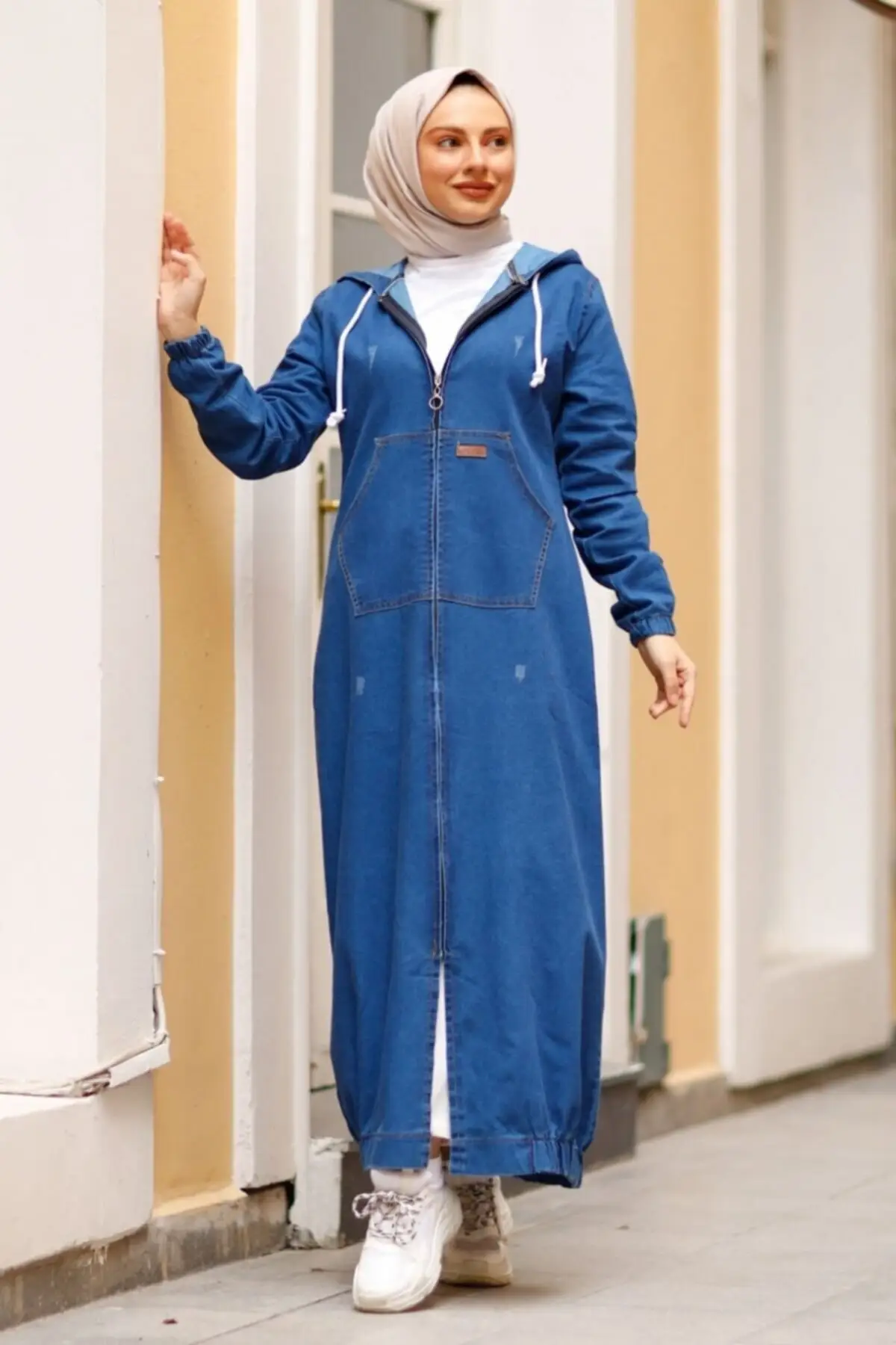 

Женская модная джинсовая куртка, пальто, длинная джинсовая куртка с синей молнией