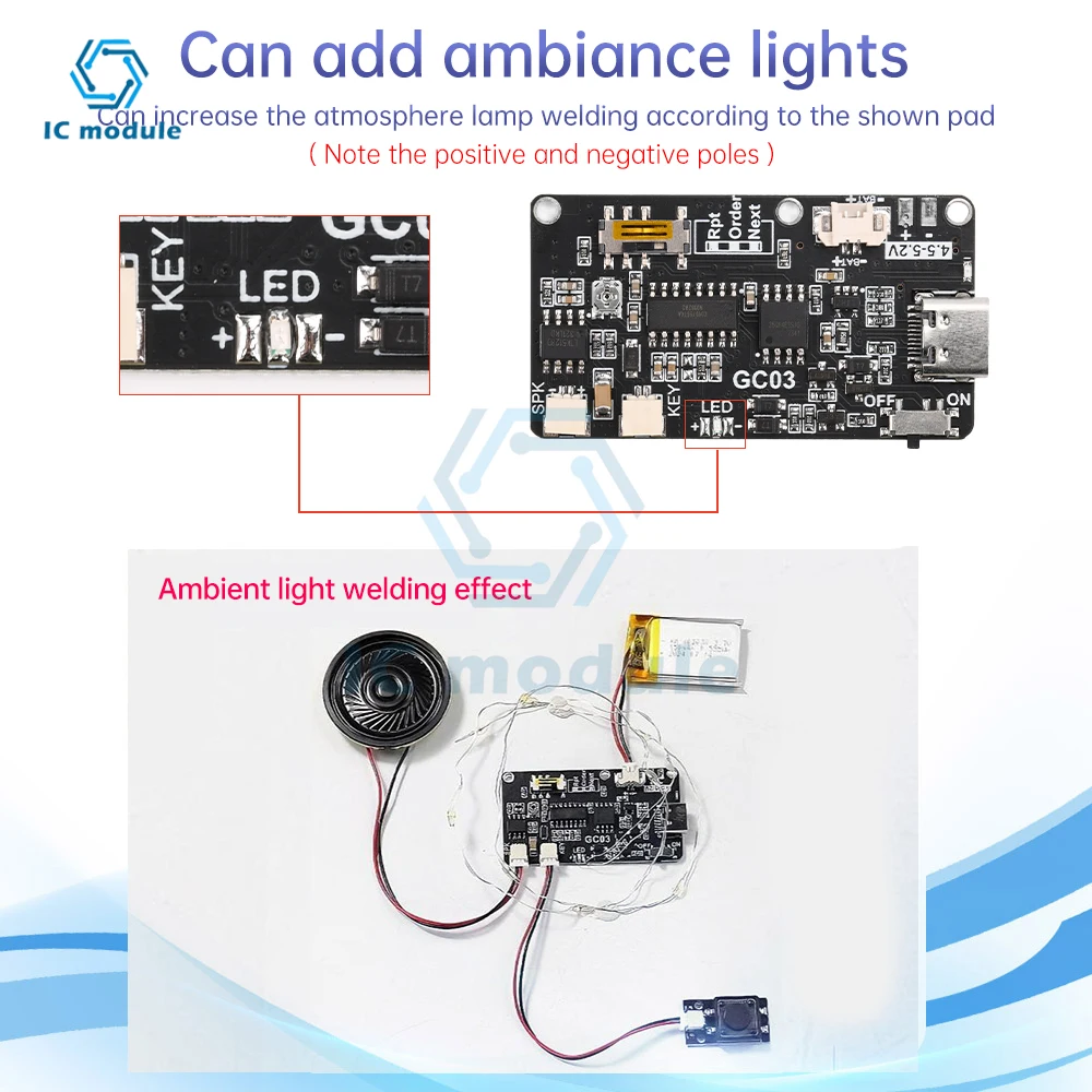 GC03 записываемый звуковой модуль 8 м MP3-кнопочное управление музыкальный