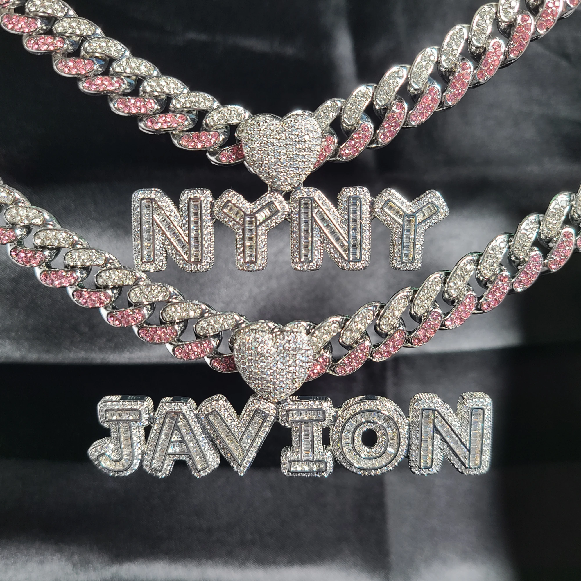 Icy Baguette Letters Nameplate with Heart Bail Custom Name Chain, Popular Personalized Women's Jewelry, Birthday Gifts for Her