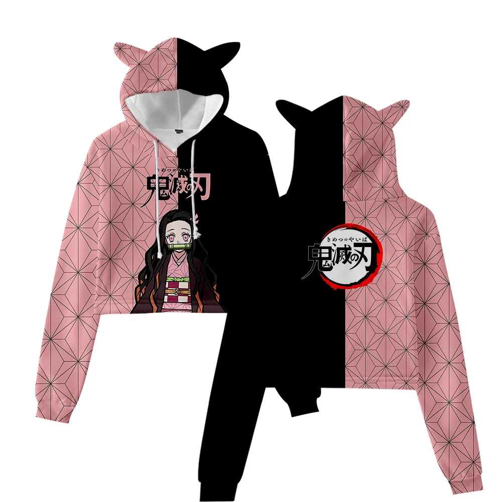 

2023 Japan Anime Demon Slayer Women Hoodies Teens Girls Crop Tops Kimetsu No Yaiba Tomioka Giyuu Female Short Pullover Tops