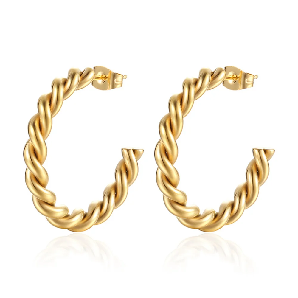 Корейские Витые Серьги-кольца Для Женщин Золотые Серьги-гвоздики Из Нержавеющей