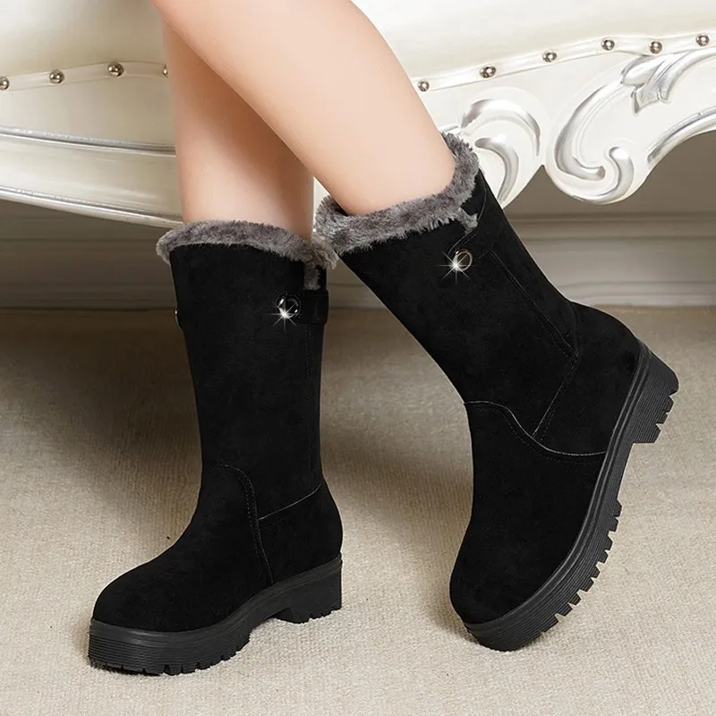 

Warm Chelsea High Boots Women 2022 New Winter Shoes Woman Flats Fashion Gladiator Motorcycle Plush Boots Suede Fur Zapatos Mujer