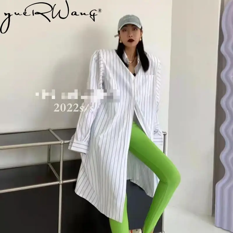 

YUERWANG женский тренчкот в полоску однобортная Женская ветровка Свободная Повседневная Длинная Женская Весенняя Осенняя тонкая верхняя одеж...