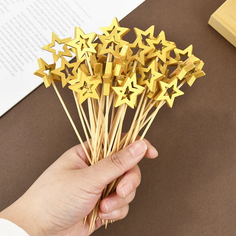50 шт. одноразовые бамбуковые шампуры золотого серебряного цвета в форме звезды