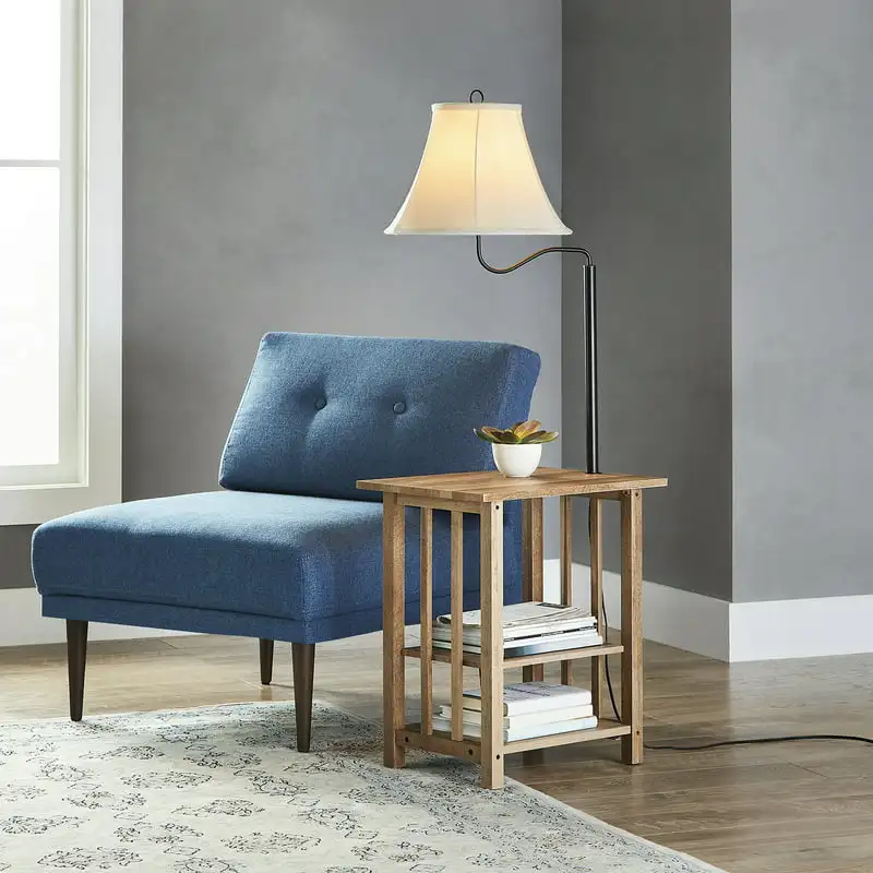 

Table Floor Lamp with Magazine Rack, Light Brown Finish