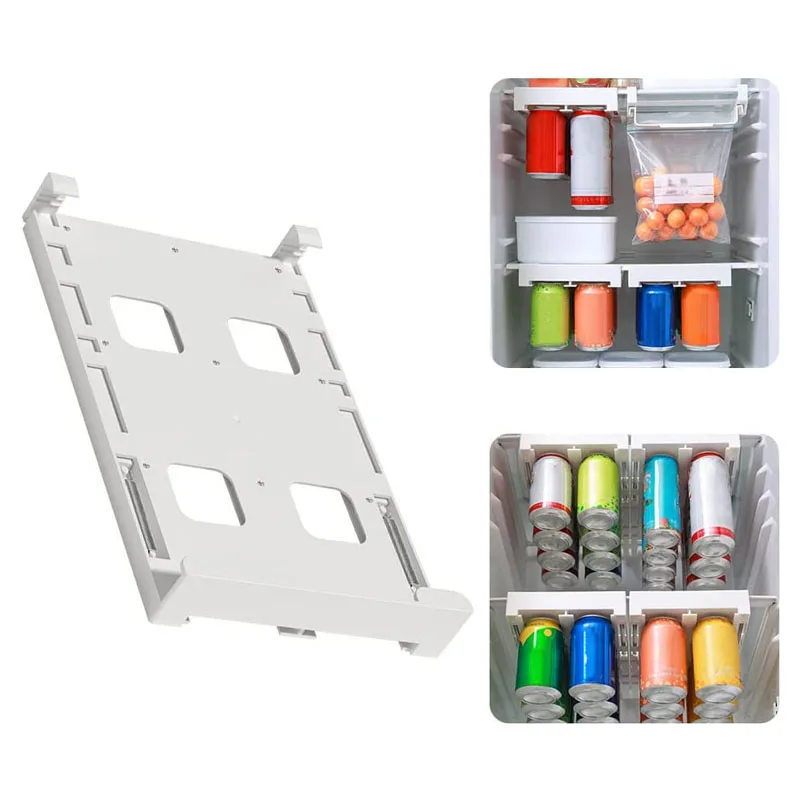 

1pcs Beer Soda Can Storage Rack Refrigerator Slide Under Shelf For Soda Can Beverage Organizer Kitchen Double-Row Container