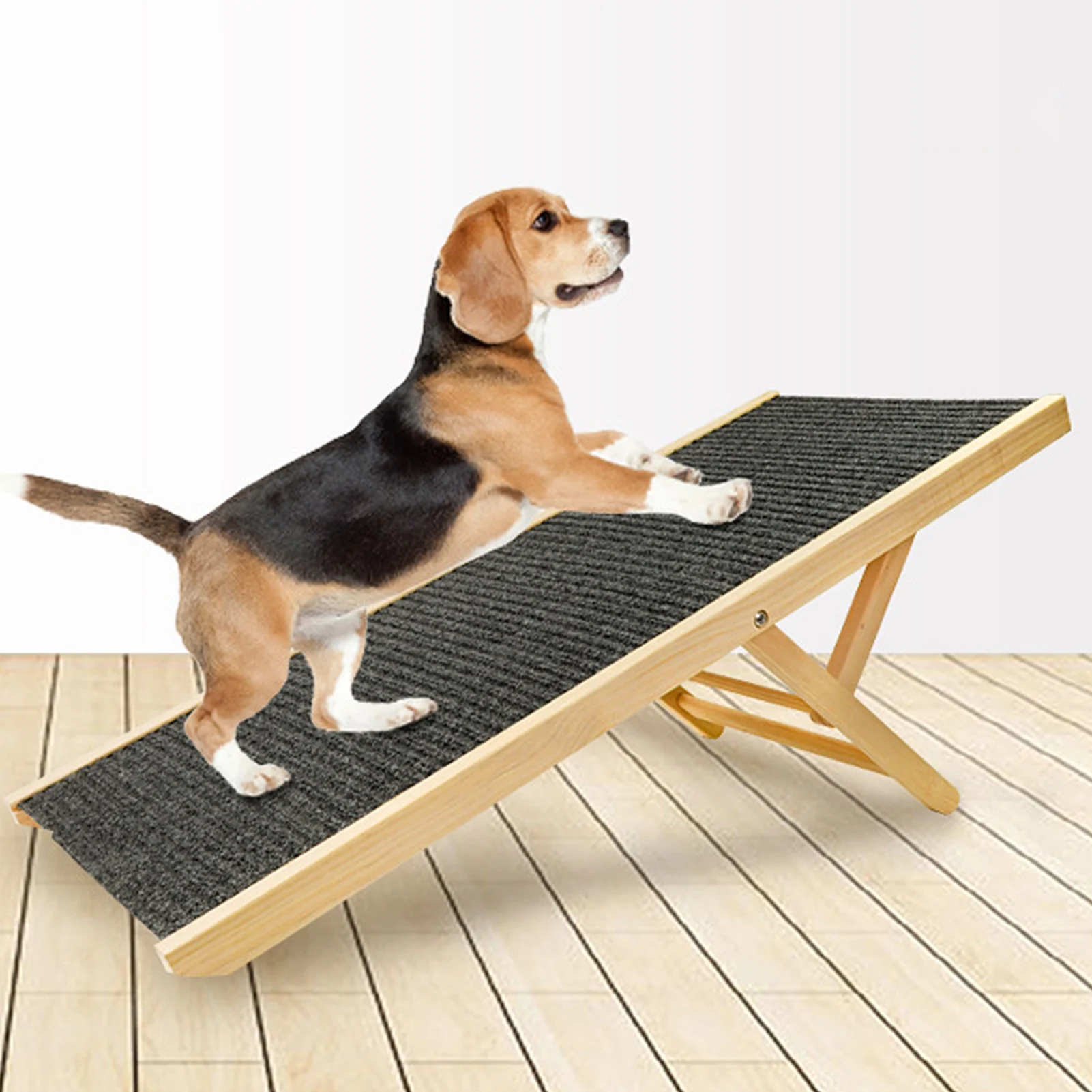 

Деревянная Складная портативная рампа для собак и кошек, регулируемая по высоте лестница для домашних животных, для кровати, дивана и машины, нескользящая ковровая лестница