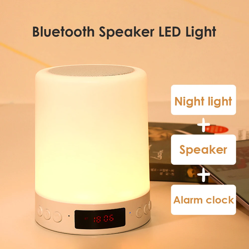 

Portable Wireless Speaker Touch Pat Bluetooth Speaker Colorful LED Night Light Player Table Lamp for Better Sleep Alarm Clock