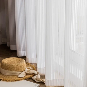 Modern Solid Tulle For Bedroom Living Room White Stripe Sheer Curtains Decoration Window For Kitchen Outdoor Custom Size