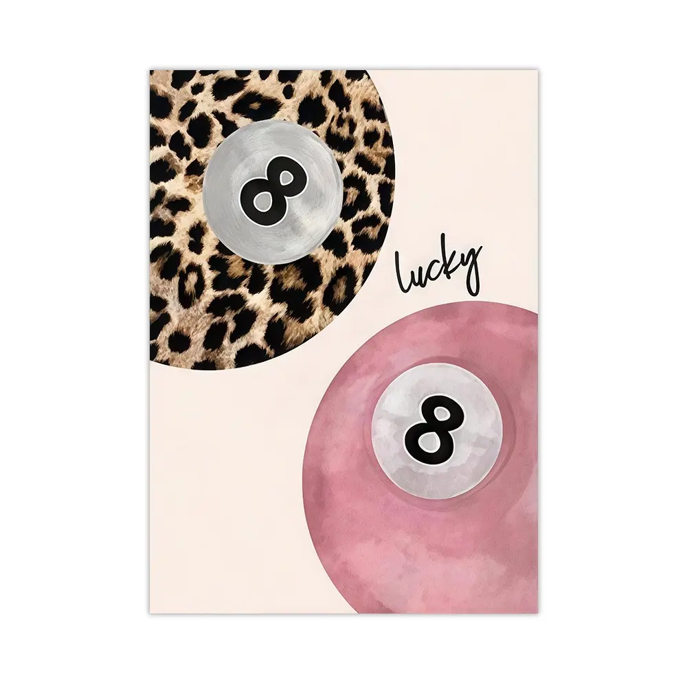 

Игральная карта, холст, картина с леопардовым принтом, розовый бильярд 8, художественный постер, леопардовый настенный декор, декор для гостиной, спальни, без рамки