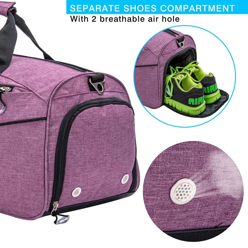 Sports Gym Bag with Shoes Compartment for Men Women Purple