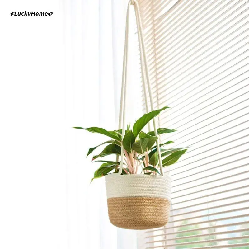 

Ручная подвесная посадочная корзина для растений с джутовым хлопковым шнуром, комнатный цветочный горшок