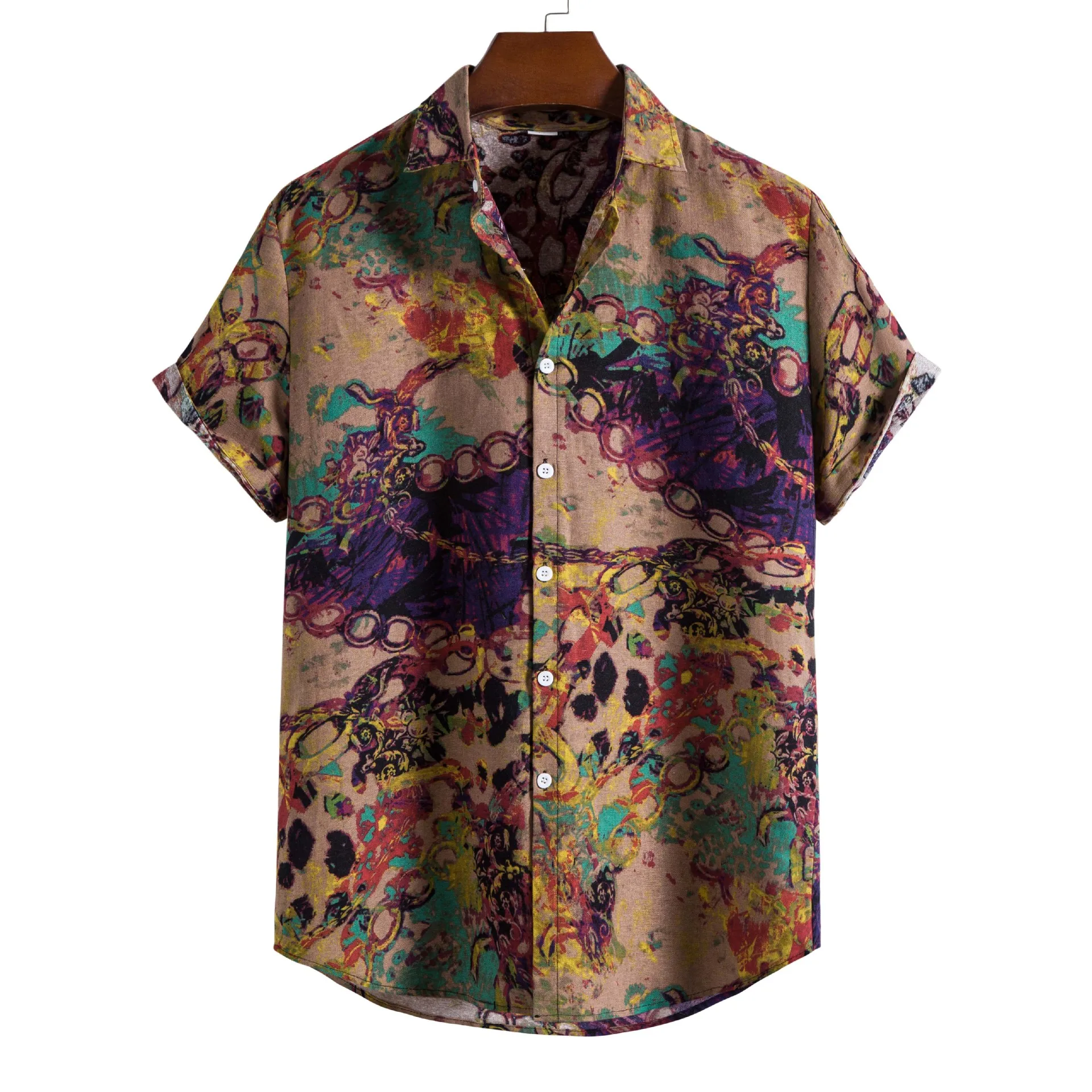 

Vintage Cotton Linen Floral Shirts Men Chemise Homme 2022 Summer New Short Sleeve Hawaiian Shirt Men Beach Party Clothing XXL