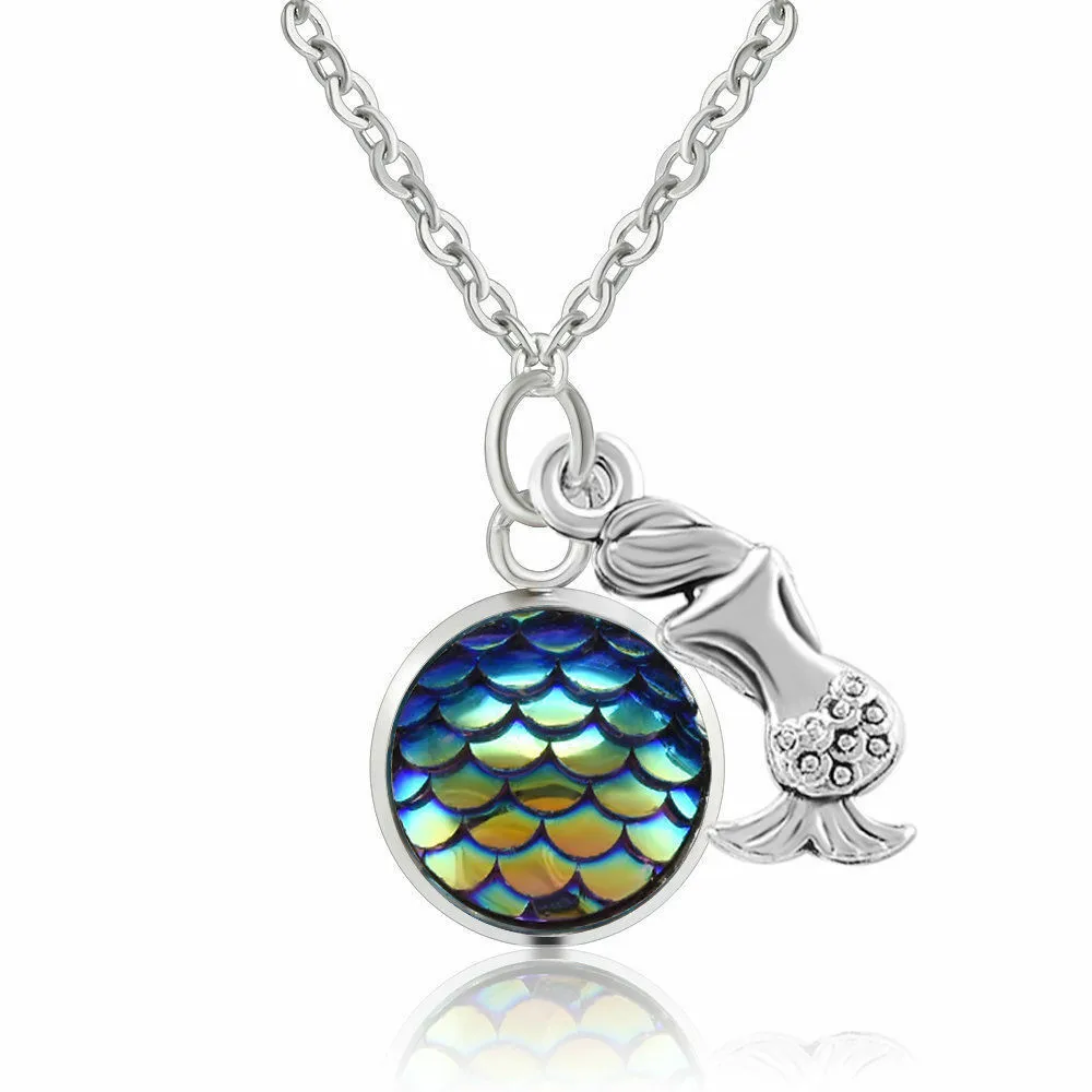 

New Fashion Fish Scale Mermaid Time Gemstone Pendant Necklace