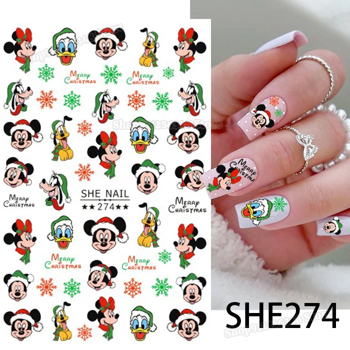 Рождественские наклейки для ногтей Disney Микки Минни Маус Мультяшные милые