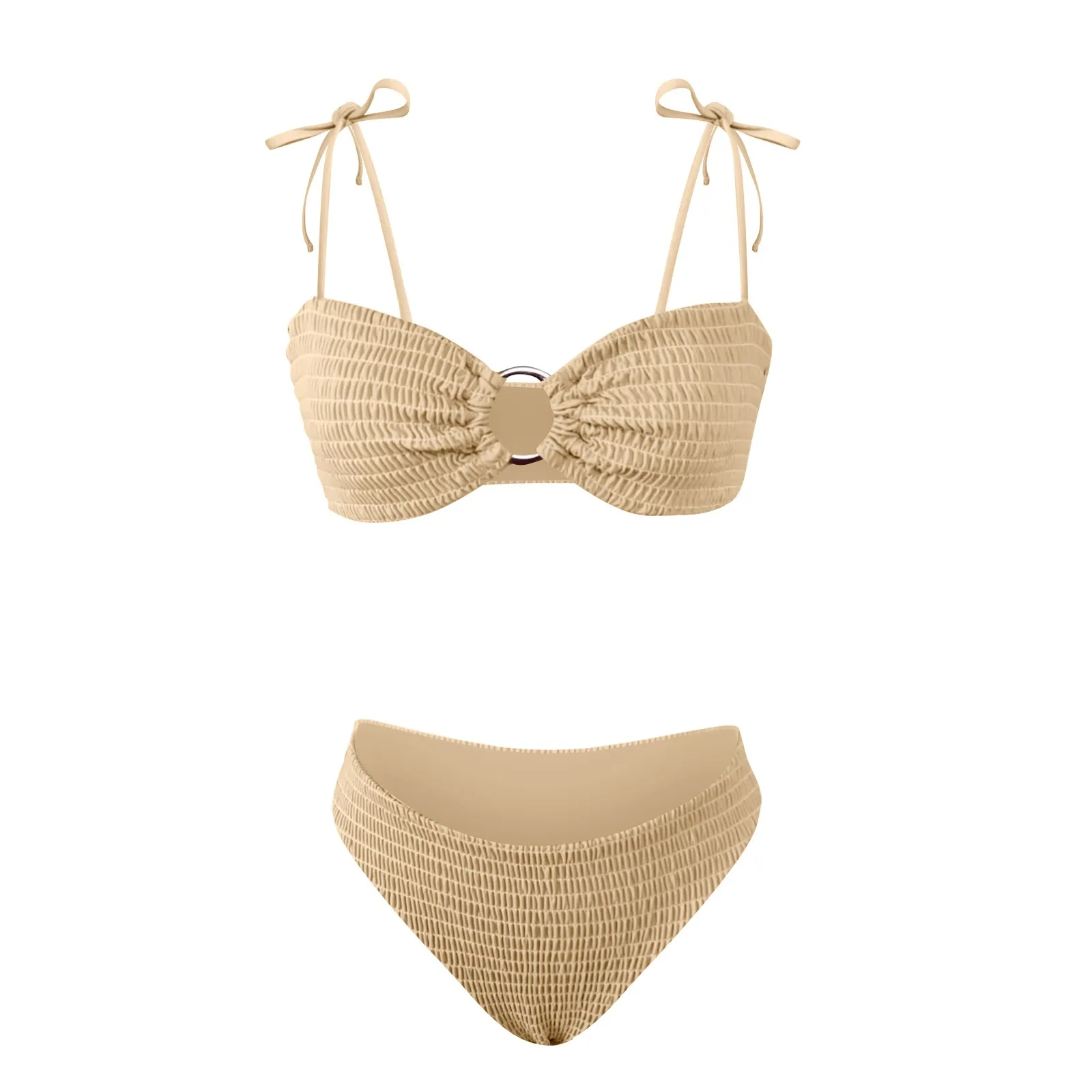 

Swimsuit Fashion Sexy Piece Bikini Two Swimsuit Color Solid Split Women's Swimwears Tankinis Set