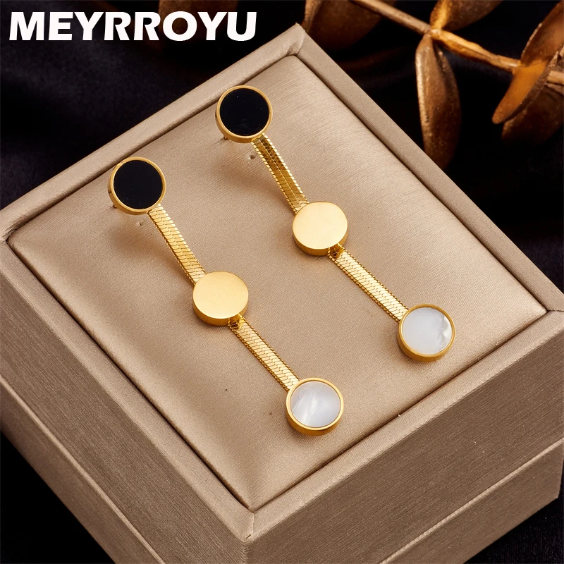 

MEYRROYU 316L Stainless Steel Gold Round Tassel Drop Earrings For Women Vintage Earrings Fashion Jewelry