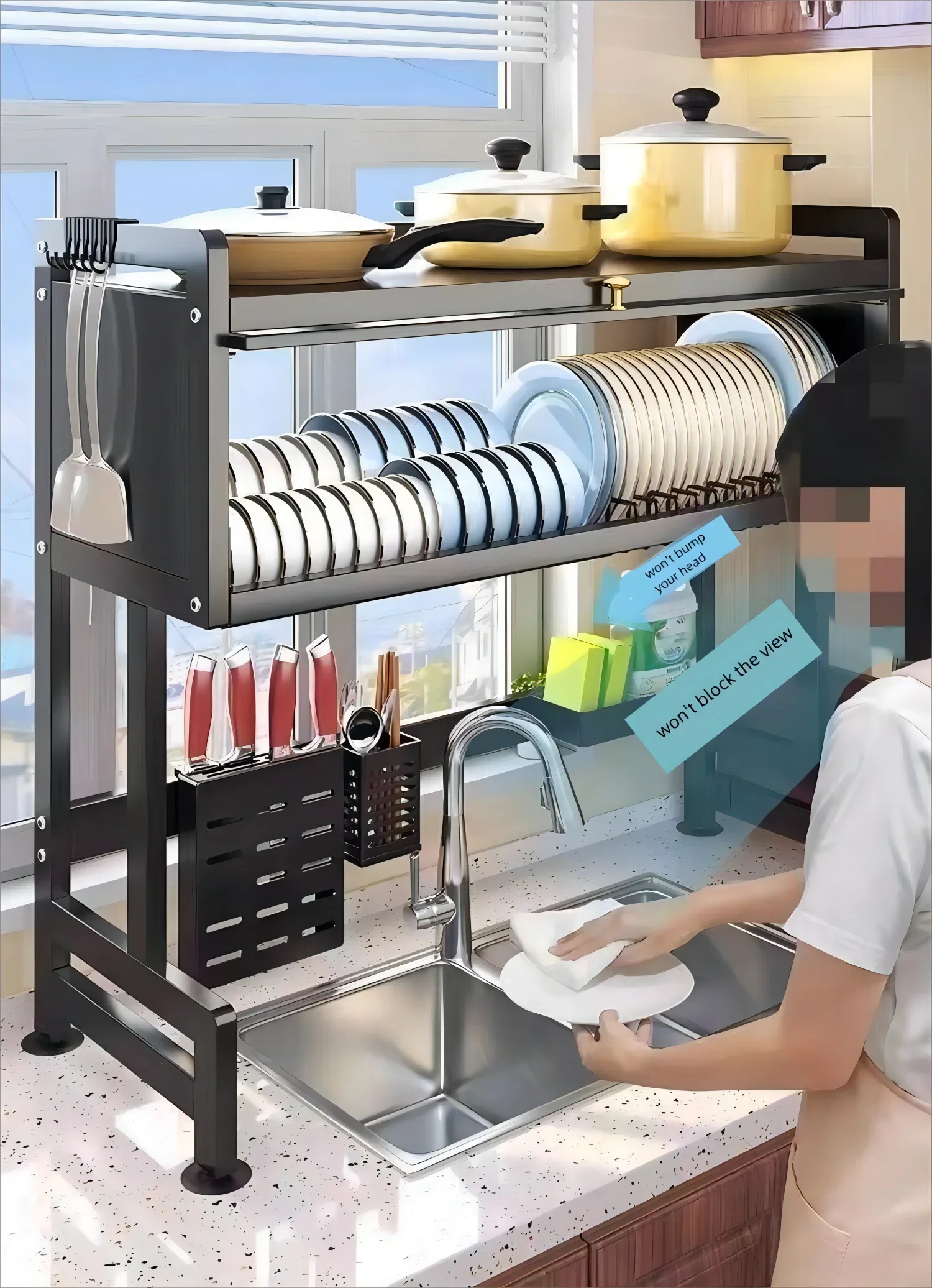 Высокоэффективная большая полка для посуды над раковиной сушилка кухонной