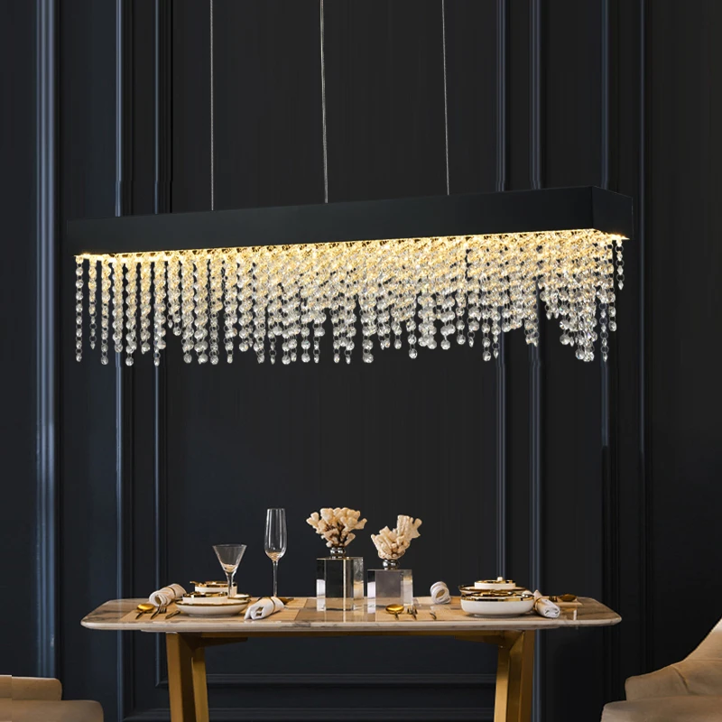 

Rectangle LED Chandelier Modern Luxury Crystal Pendant Lamp for Living Room Dining Tables Hall Villa Decor Bar Light Fixture